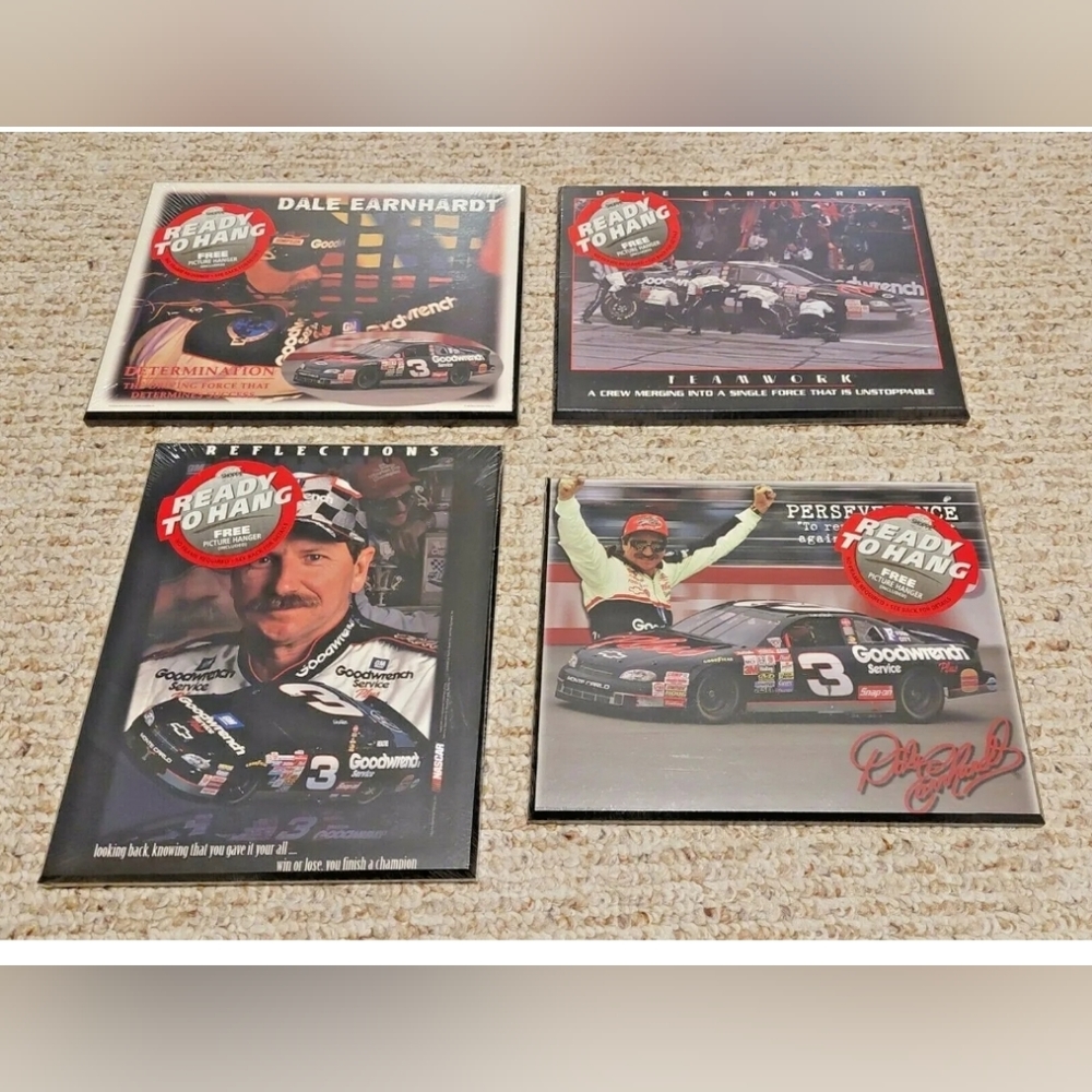 4 SET, NASCAR DALE EARNHARDT FRAMED PHOTO QUOTES ART SHOPPE PRINT MOUNTED WOOD
